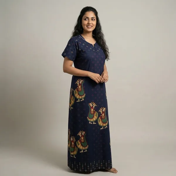 Blue_Pure_Cotton_Floral_Maxi_Nighty_For_Women