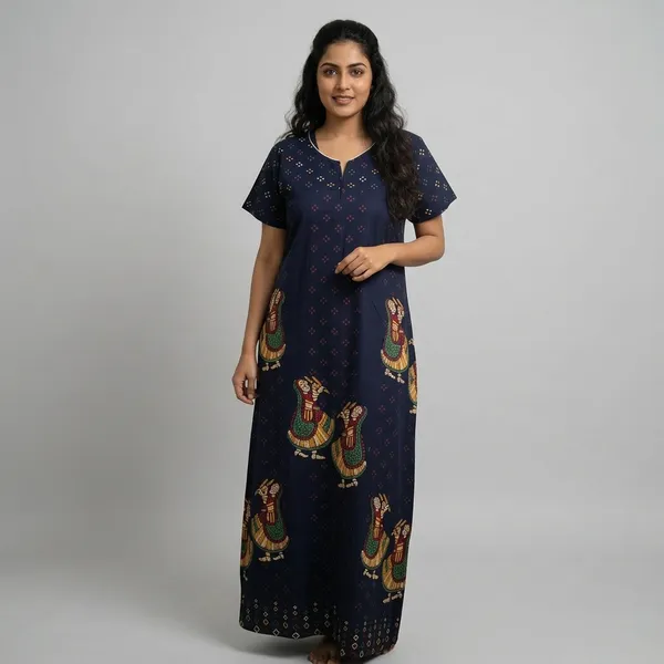 Blue_Pure_Cotton_Floral_Maxi_Nighty_For_Women
