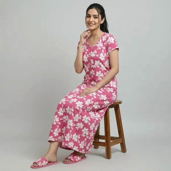 Pink_Pure_Cotton_Floral_Relaxed_Fit_Nighty_For_Women