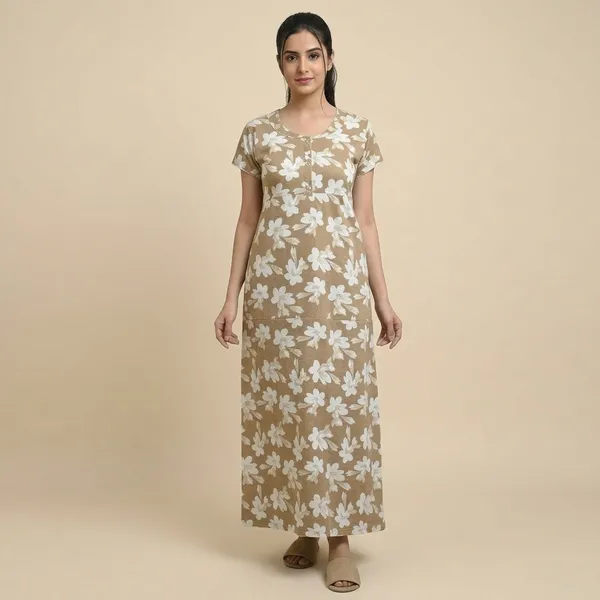 Yellow_Cotton_Floral_Maxi_Nightgown_For_Women