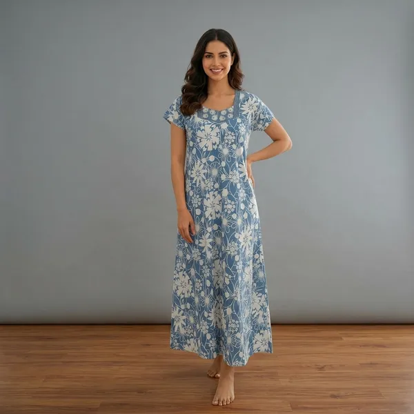 Blue_Pure_Cotton_Floral_Relaxed_Fit_Nightgown_For_Women