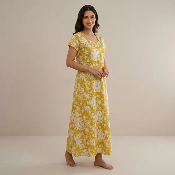 Yellow_Pure_Cotton_Floral_Relaxed_Fit_Nightgown_For_Women