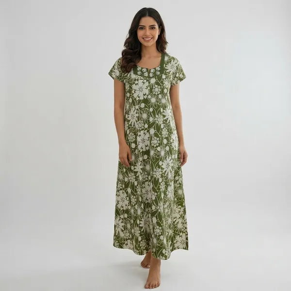 Green_Cotton_Floral_Print_Maxi_Nightgown_For_Women