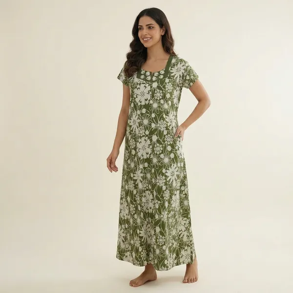 Green_Cotton_Floral_Print_Maxi_Nightgown_For_Women