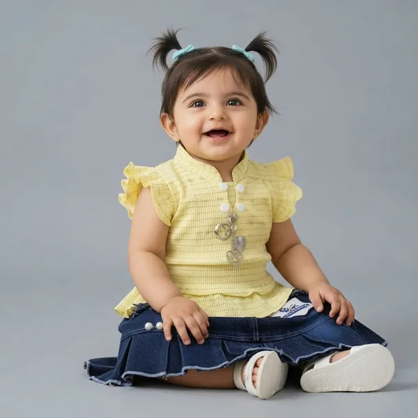 Yellow_Pure_Cotton_Floral_Print_Skirt_Top_Set_For_Girls