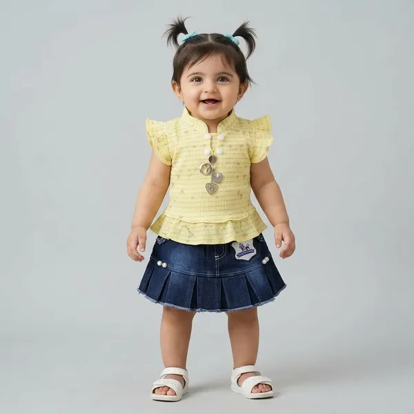 Yellow_Pure_Cotton_Floral_Print_Skirt_Top_Set_For_Girls