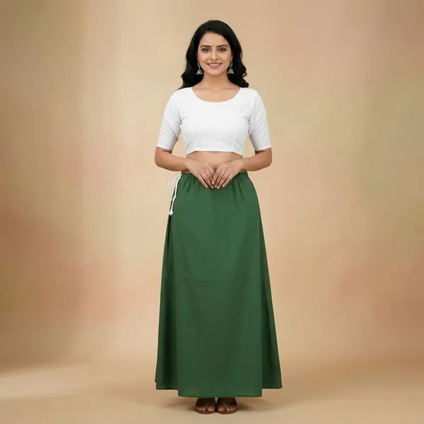 Dark_Green_Cotton_Saree_Petticoat_For_Women