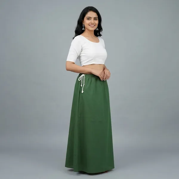 Dark_Green_Cotton_Saree_Petticoat_For_Women