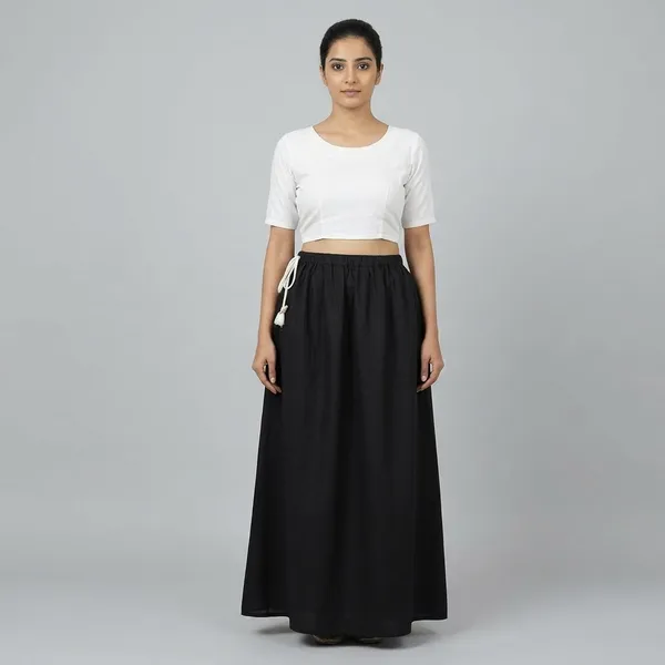 Black_Pure_Cotton_Adjustable_Saree_Petticoat_For_Women