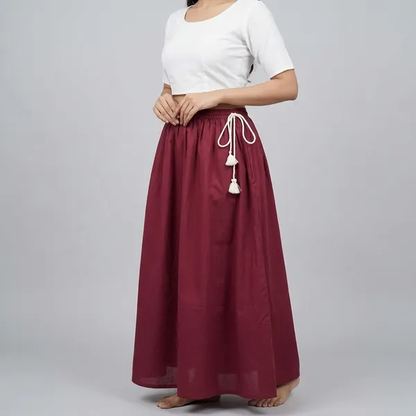 Maroon_Cotton_Saree_Petticoat_For_Women