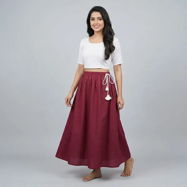 Maroon_Cotton_Saree_Petticoat_For_Women