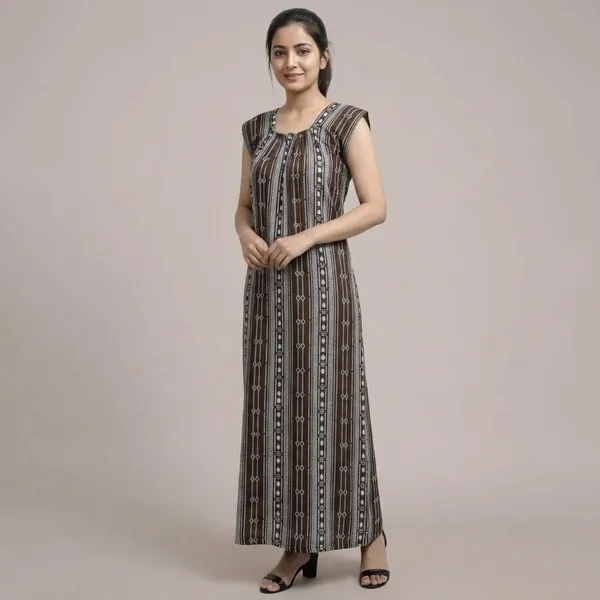 Brown_Pure_Cotton_Full_Length_Nightgown_For_Women