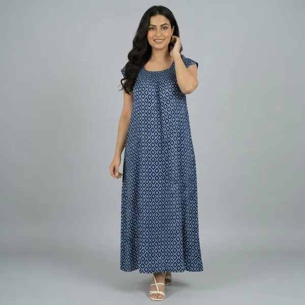 Blue_Pure_Cotton_Full_Length_Nightgown_For_Women