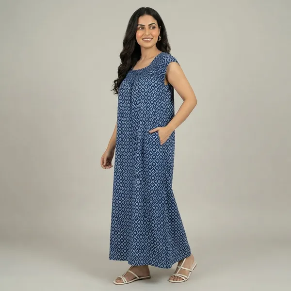 Blue_Pure_Cotton_Full_Length_Nightgown_For_Women