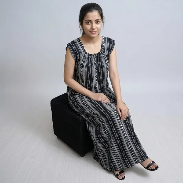Black_Pure_Cotton_Full_Length_Satin_Style_Nightgown_For_Women