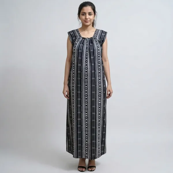 Black_Pure_Cotton_Full_Length_Satin_Style_Nightgown_For_Women