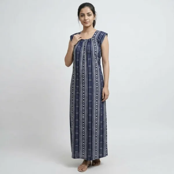 Blue_Pure_Cotton_Full_Length_Nightgown_For_Women