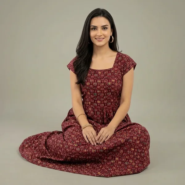 Red_Pure_Cotton_Printed_Lace_Neck_Nighty_For_Women