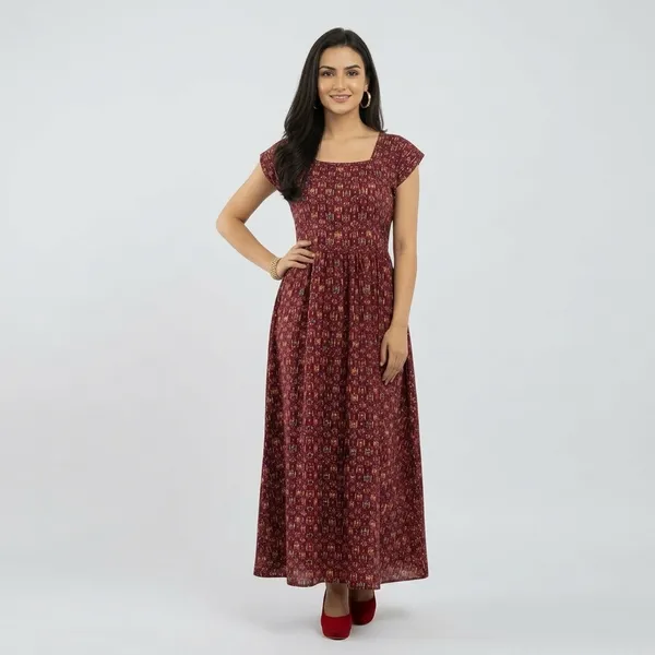 Red_Pure_Cotton_Printed_Lace_Neck_Nighty_For_Women
