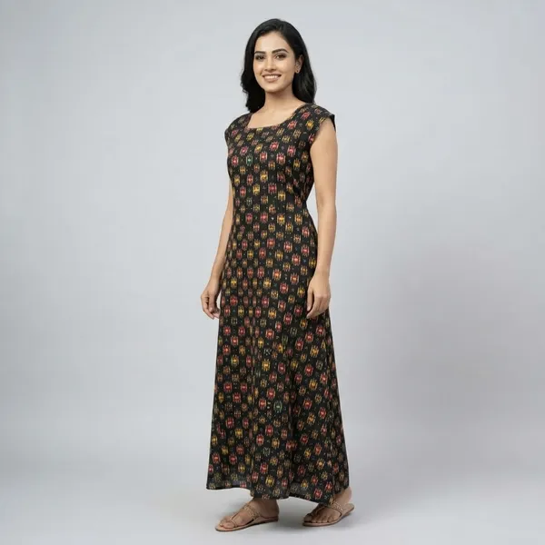 Black_Pure_Cotton_Printed_Lace_Neck_Nighty_For_Women