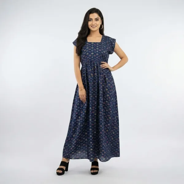 Navy_Blue_Pure_Cotton_Printed_Lace_Neck_Nighty_For_Women