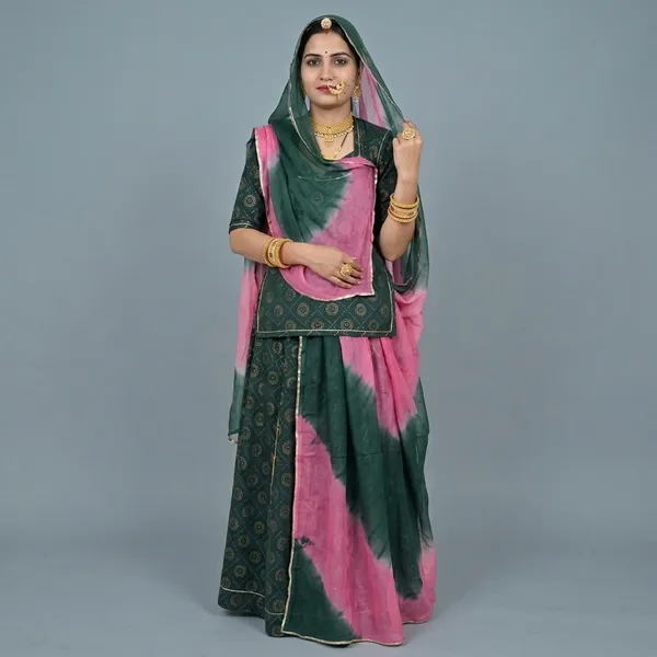 Green_Cotton_Unstitched_Rajputi_Poshak_For_Women
