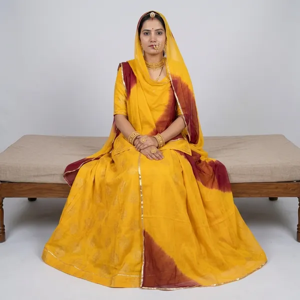 Yellow_Khadi_Cotton_Unstitched_Rajputi_Poshak_For_Women