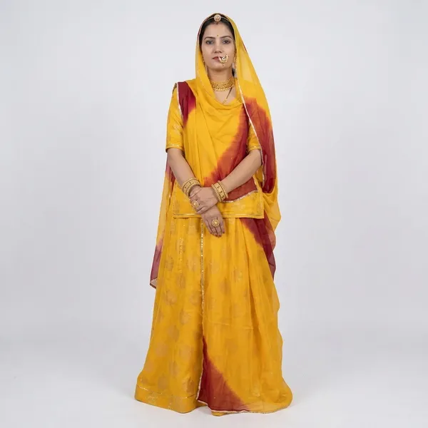 Yellow_Khadi_Cotton_Unstitched_Rajputi_Poshak_For_Women