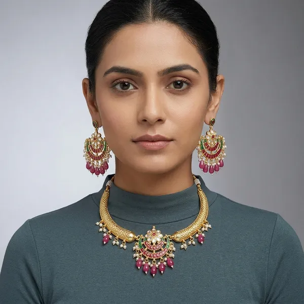 Gold_Metal_Alloy_Meenakari_Hansli_Jewelry_Set_For_Women