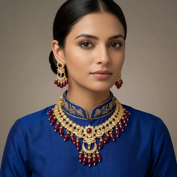 Gold_Kundan_Ruby_Stone_Rajputi_Necklace_Set_For_Women