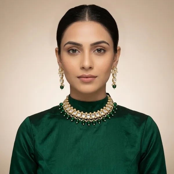 Gold_Kundan_Green_Bead_Ethnic_Choker_Necklace_Set_For_Women