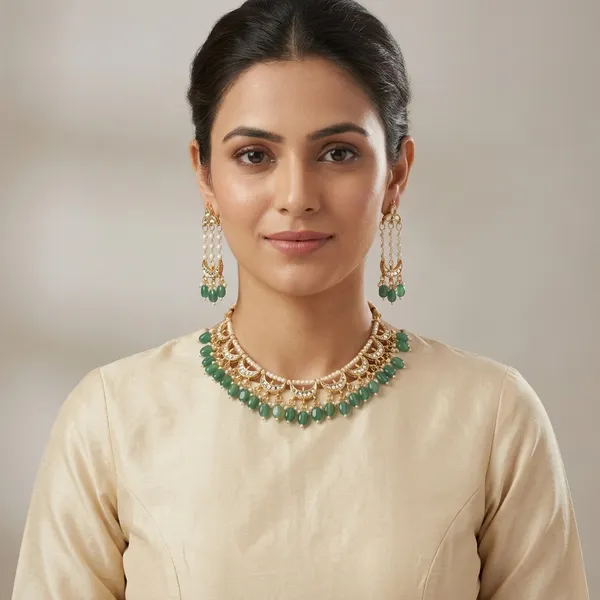 Green_Gold_Plated_Kundan_Chand_Rajputi_Necklace_Set_For_Women