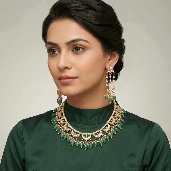 Green_Gold_Plated_Kundan_Chand_Rajputi_Necklace_Set_For_Women