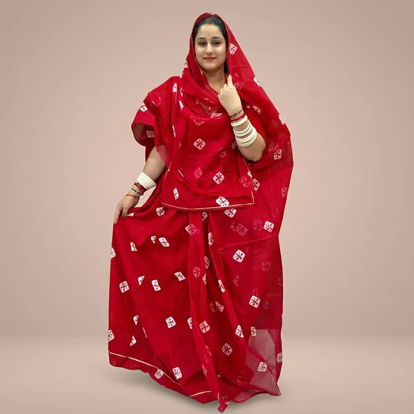 Red_Cotton_Semi-Stitched_Rajputi_Poshak_For_Women