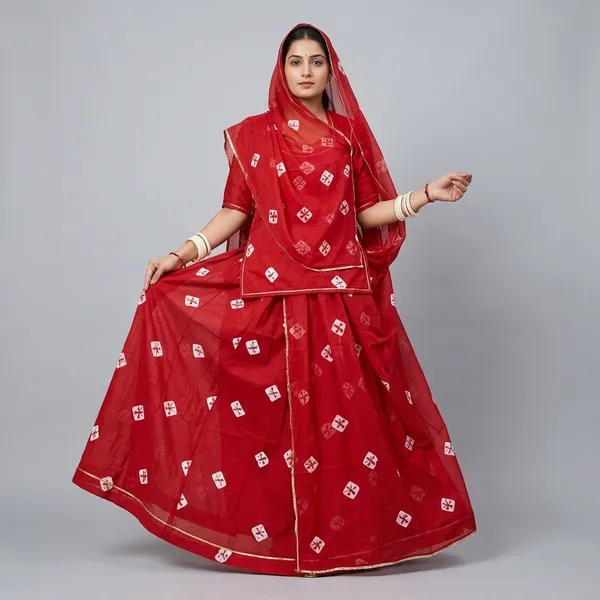 Red_Cotton_Semi-Stitched_Rajputi_Poshak_For_Women