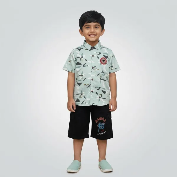 Green_Cotton_Printed_Relaxed_Shirt_Capri_Clothing_Set_For_Boys