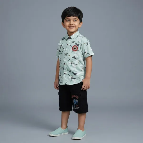 Green_Cotton_Printed_Relaxed_Shirt_Capri_Clothing_Set_For_Boys