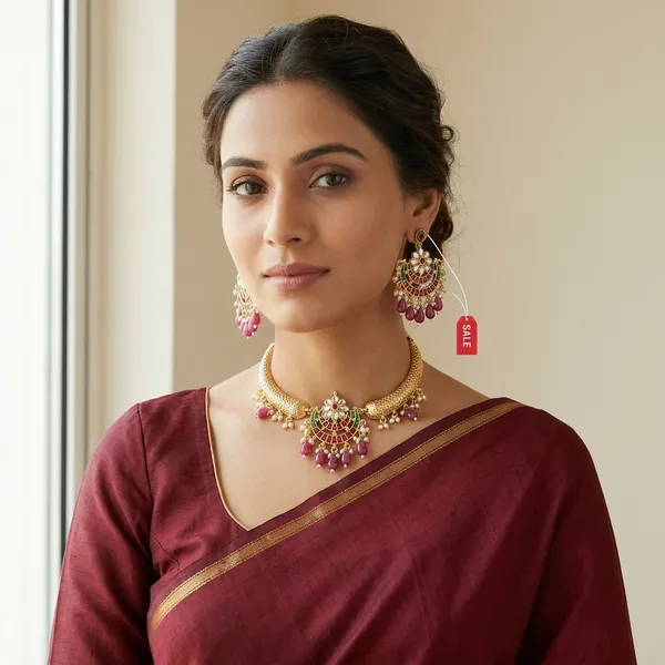 Gold_Plated_Metal_Alloy_Ethnic_Adjustable_Necklace_Set_For_Women