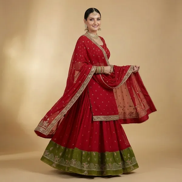 Red_Green_Pure_Cotton_Gota_Patti_Rajputi_Poshak_For_Women