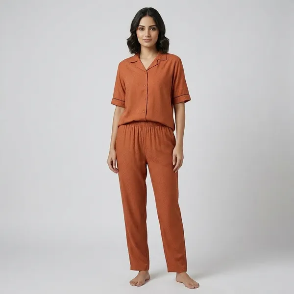 Orange_Cotton_Rayon_Blend_Night_Suit_For_Women