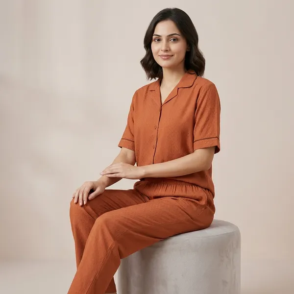 Orange_Cotton_Rayon_Blend_Night_Suit_For_Women