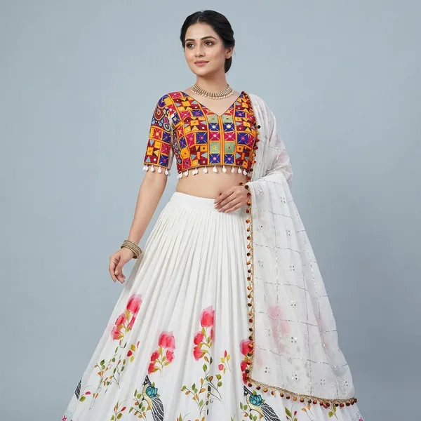 White_Cotton_Unstitched_Lehenga_Choli_For_Women