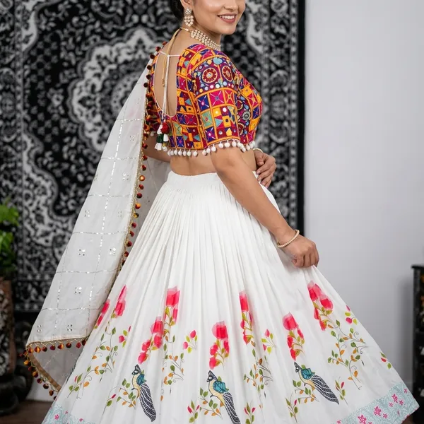 White_Cotton_Unstitched_Lehenga_Choli_For_Women
