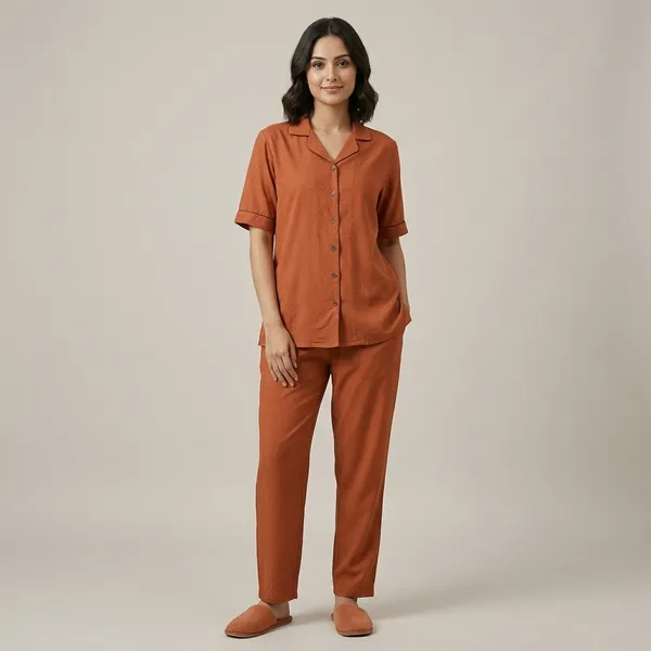 Orange_Cotton_Rayon_Night_Suit_For_Women