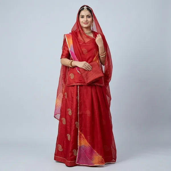 Red_Tissue_Silk_Chevron_Print_Rajasthani_Rajputi_Poshak_For_Women