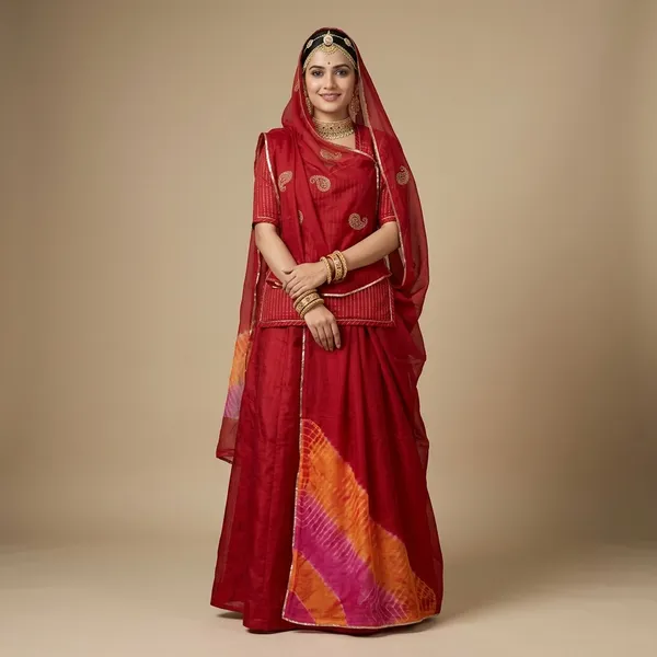 Red_Tissue_Silk_Chevron_Print_Rajasthani_Rajputi_Poshak_For_Women