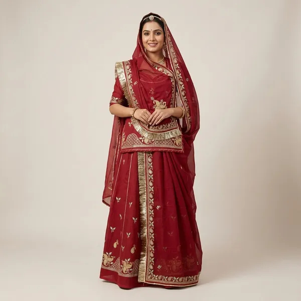 Maroon_Cotton_Silk_Gota_Patti_Rajputi_Poshak_For_Women