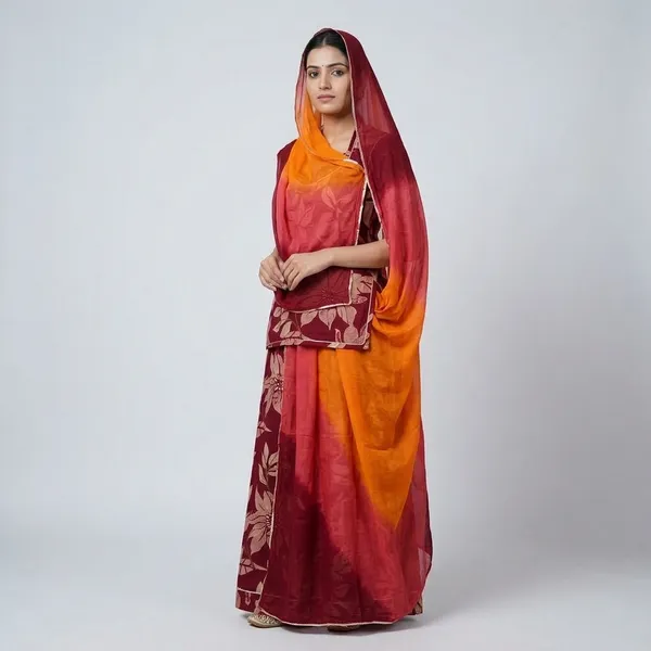 Red_Orange_Pure_Cotton_Sharabati_Hand-Dye_Rajputi_Suit_Set_For_Women