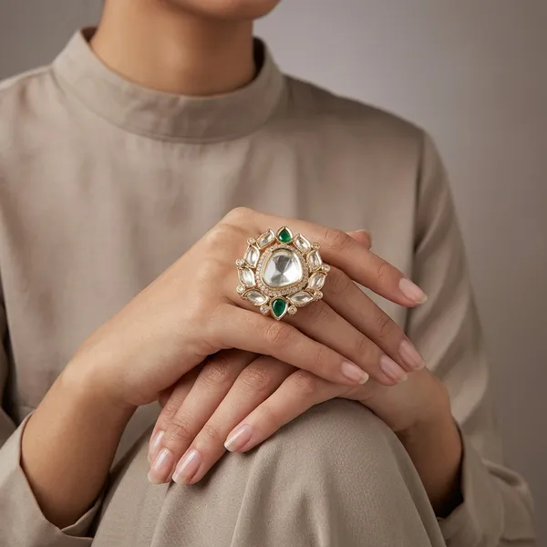 Gold_And_Green_Brass_Premium_And_Trendy_Cocktail_Ring_For_Women