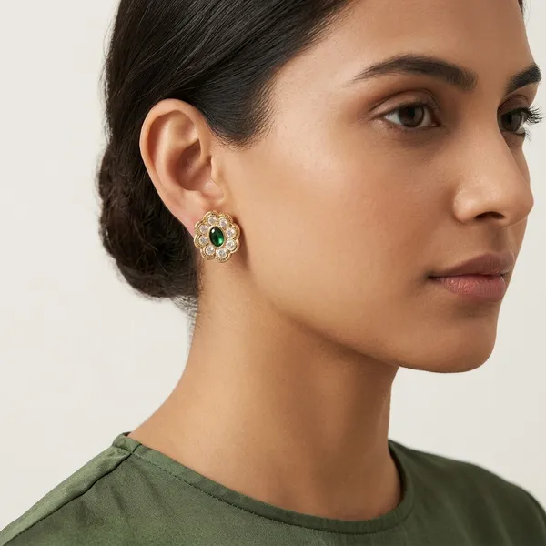 Gold_And_Green_Brass_Premium_And_Trendy_Stud_Earrings_For_Women